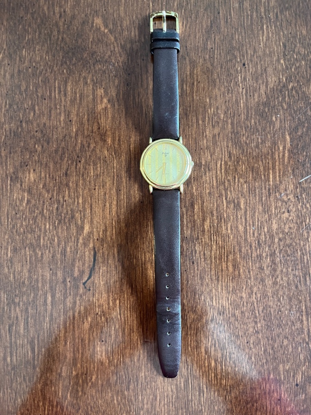 Pulsar Men's Gold Dial Watch with Brown Leather Strap